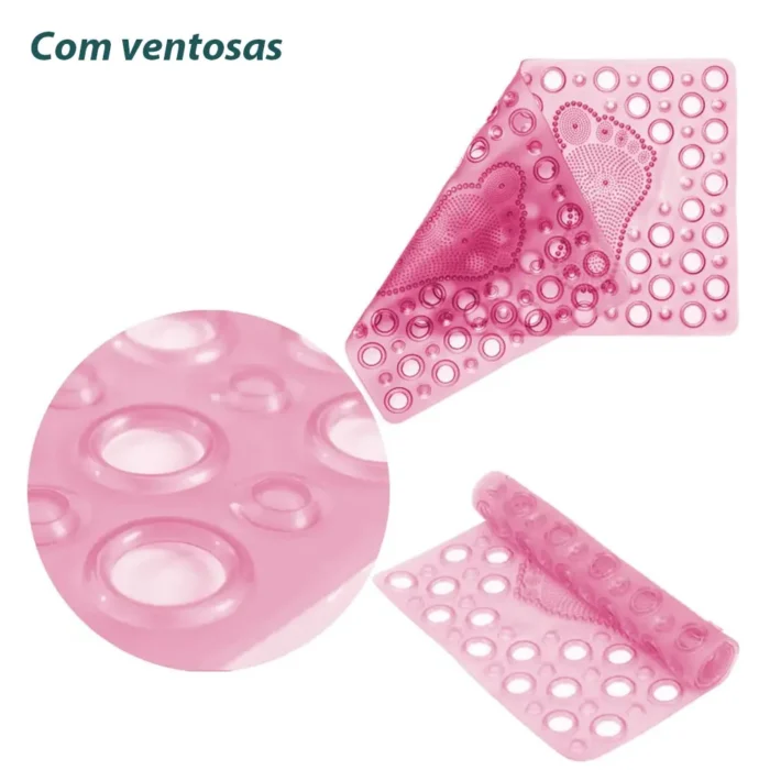 Tapete Antiderrapante Box Banheiro Ventosa - Rosa - Imagem 2